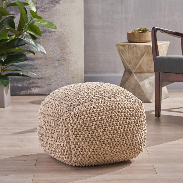 Gdf Studio Knox Modern Boho Hand-Knitted Cotton Thread Pouf Foot Stool