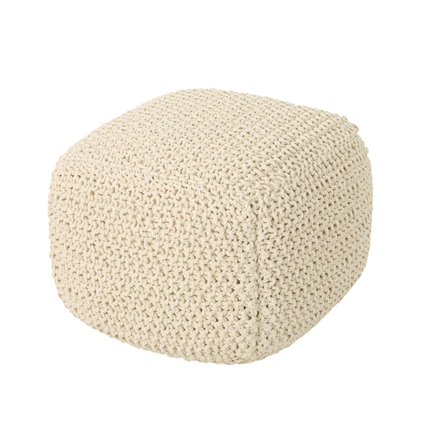 gdf studio Knox Modern Boho Hand-Knitted Cotton Thread Pouf Foot Stool
