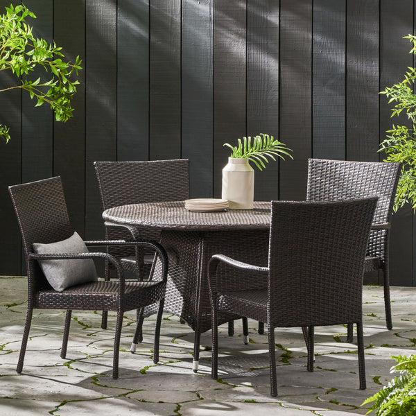Gdf Studio Kory Outdoor 5pc Multibrown Wicker Dining Set