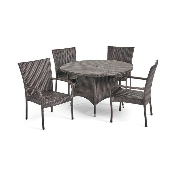 gdf studio Kory Outdoor 5pc Multibrown Wicker Dining Set