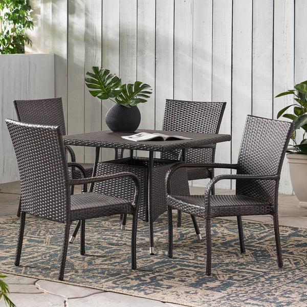 Gdf Studio Kory Outdoor 5pc Multibrown Wicker Square Dining Set