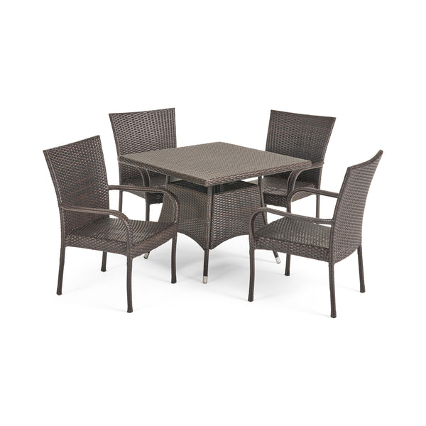 gdf studio Kory Outdoor 5pc Multibrown Wicker Square Dining Set