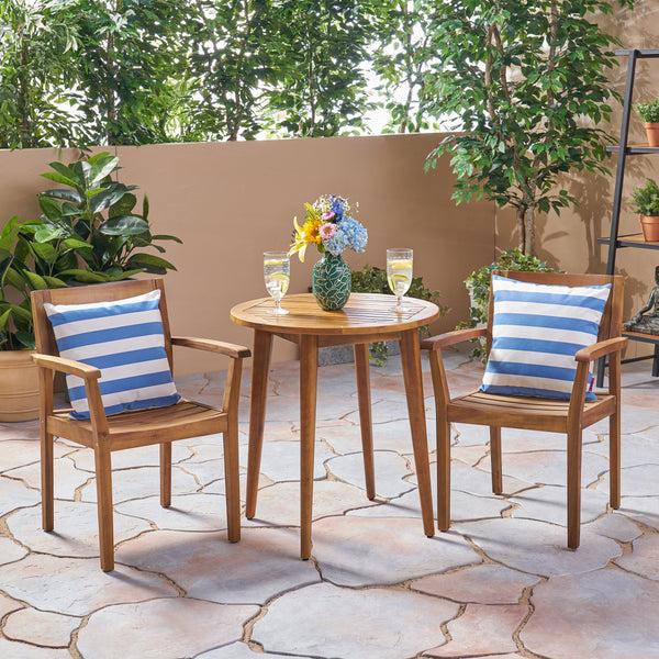 Gdf Studio Kuhn Outdoor 3 Piece Acacia Wood Bistro Set