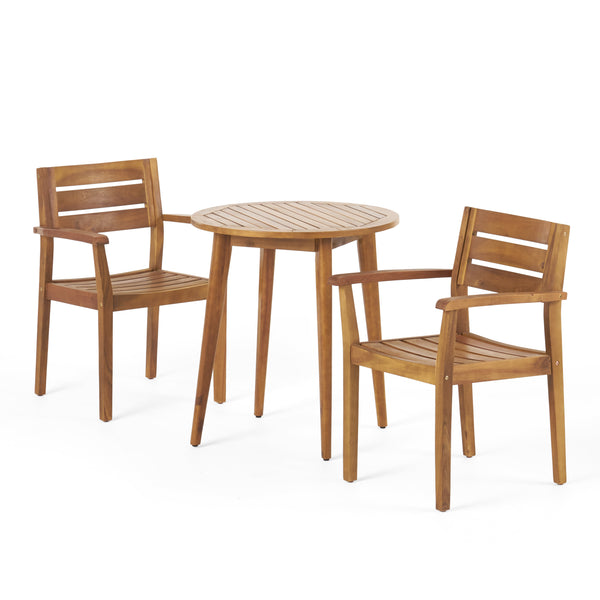 gdf studio Kuhn Outdoor 3 Piece Acacia Wood Bistro Set