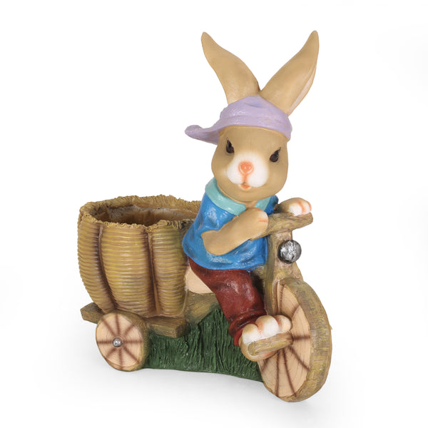 gdf studio Kuhrs Outdoor Decorative Rabbit Planter Blue and Brown