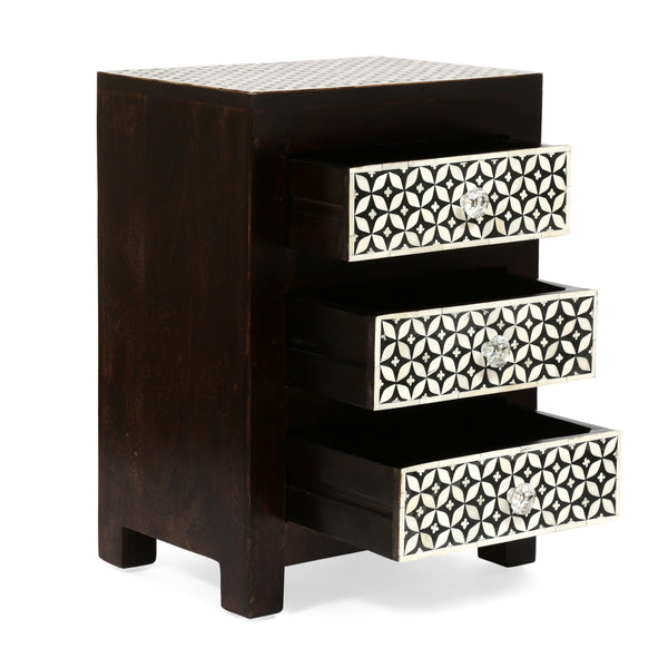Gdf Studio Kuna Handcrafted Boho 3 Drawer Mango Wood Nightstand