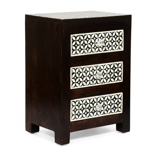 gdf studio Kuna Handcrafted Boho 3 Drawer Mango Wood Nightstand