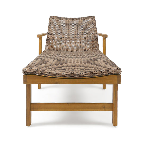 Gdf Studio Kyle Outdoor Rustic Acacia Wood Chaise Lounge With Wicker Seating
