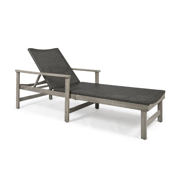 gdf studio Kyle Outdoor Rustic Acacia Wood Chaise Lounge with Wicker Seating