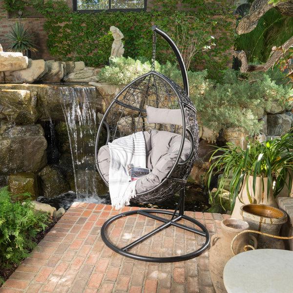 Gdf Studio Kyle Outdoor Wicker Hanging Teardrop / Egg Chair