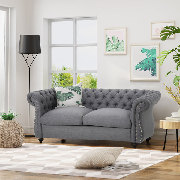 Gdf Studio Kyle Traditional Chesterfield Fabric Loveseat Sofa