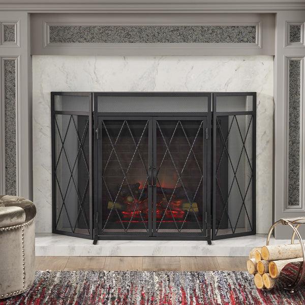 Gdf Studio Kyomi Modern Iron Folding Fireplace Screen With Door