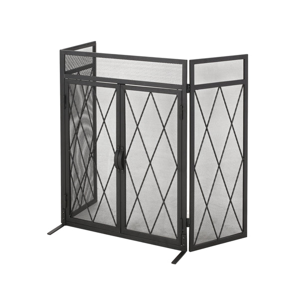 gdf studio Kyomi Modern Iron Folding Fireplace Screen with Door