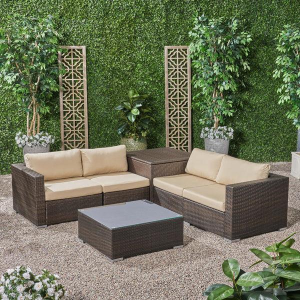 Gdf Studio Kyra Outdoor 4 Seater Wicker Sofa Set With Storage Ottoman And Sunbrella Cushions