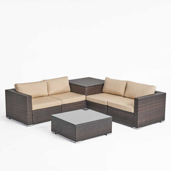 gdf studio Kyra Outdoor 4 Seater Wicker Sofa Set with Storage Ottoman and Sunbrella Cushions