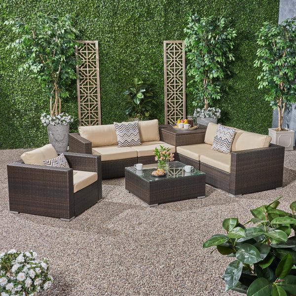 Gdf Studio Kyra Outdoor 5 Seater Wicker Sectional Sofa Set With Storage Ottoman And Sunbrella Cushions