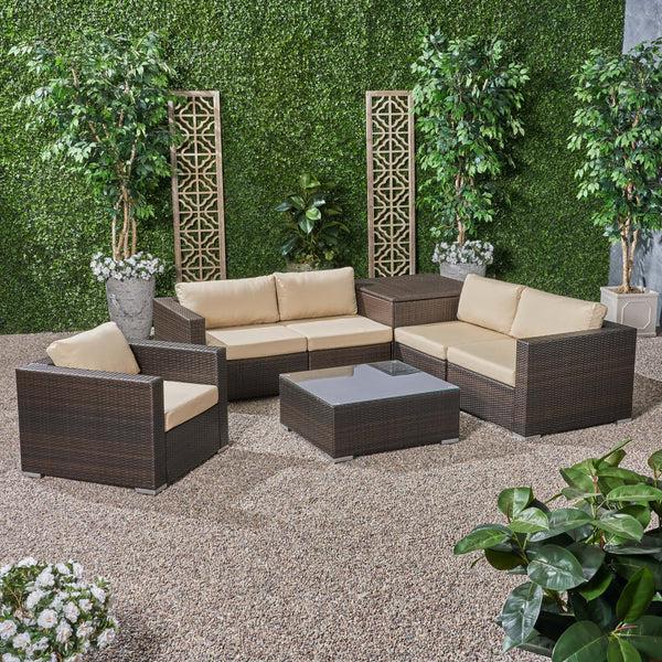 Gdf Studio Kyra Outdoor 5 Seater Wicker Sectional Sofa Set With Storage Ottoman And Sunbrella Cushions
