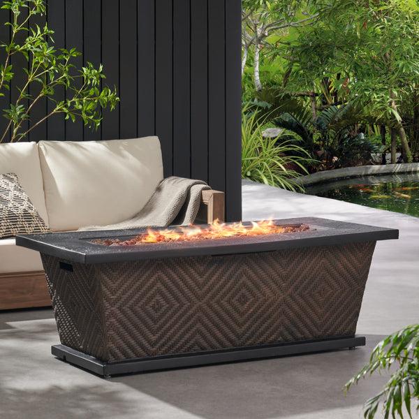 Gdf Studio La Jolla Outdoor 50 000 BTU Lightweight Concrete Rectangular Fire Pit (No Tank Holder) Brown