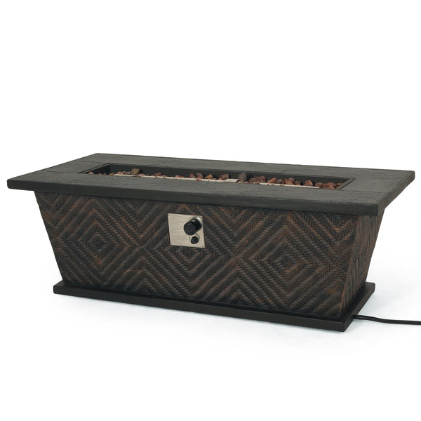 gdf studio La Jolla Outdoor 50 000 BTU Lightweight Concrete Rectangular Fire Pit (No Tank Holder) Brown