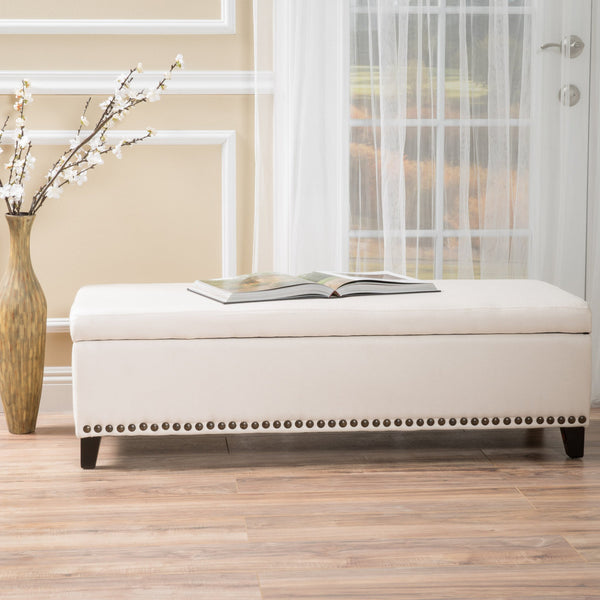 Gdf Studio Labella Contemporary Fabric Upholstered Storage Ottoman With Nailhead Trim