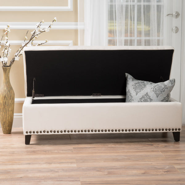 Gdf Studio Labella Contemporary Fabric Upholstered Storage Ottoman With Nailhead Trim