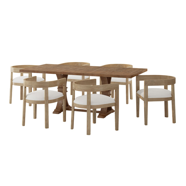 Gdf Studio Ladieu Fabric Upholstered Wood 7 Piece Dining Set