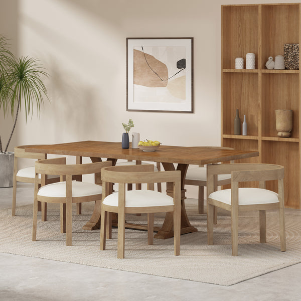 Gdf Studio Ladieu Fabric Upholstered Wood 7 Piece Dining Set