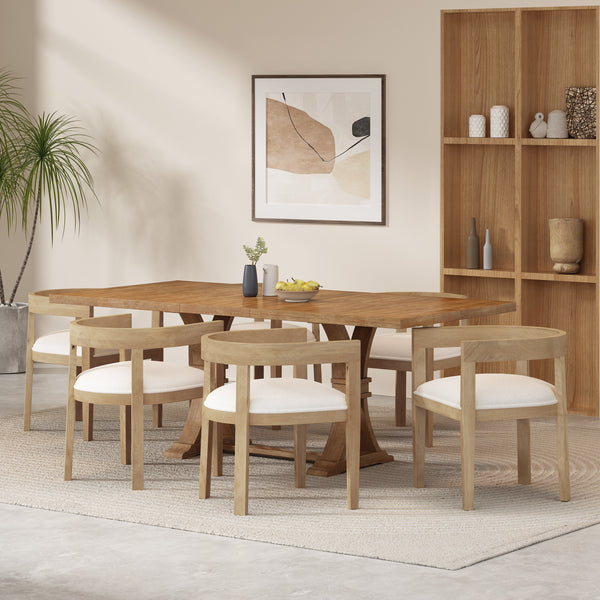 gdf studio Ladieu Fabric Upholstered Wood 7 Piece Dining Set