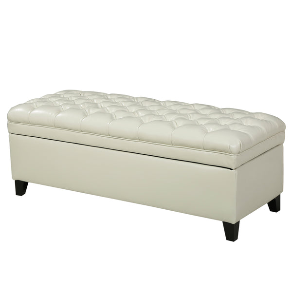 Gdf Studio Laguna Button Tufted Leather Storage Ottoman Bench
