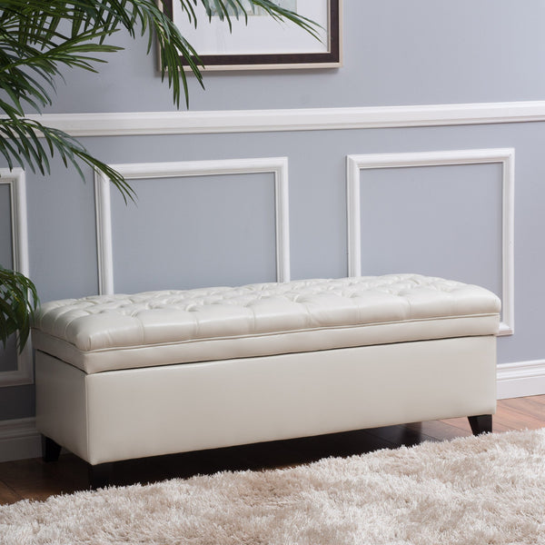 gdf studio Laguna Button Tufted Leather Storage Ottoman Bench