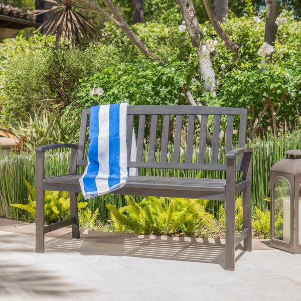 Gdf Studio Laguna Outdoor Rustic Acacia Wood Bench With Open Slat Backrest