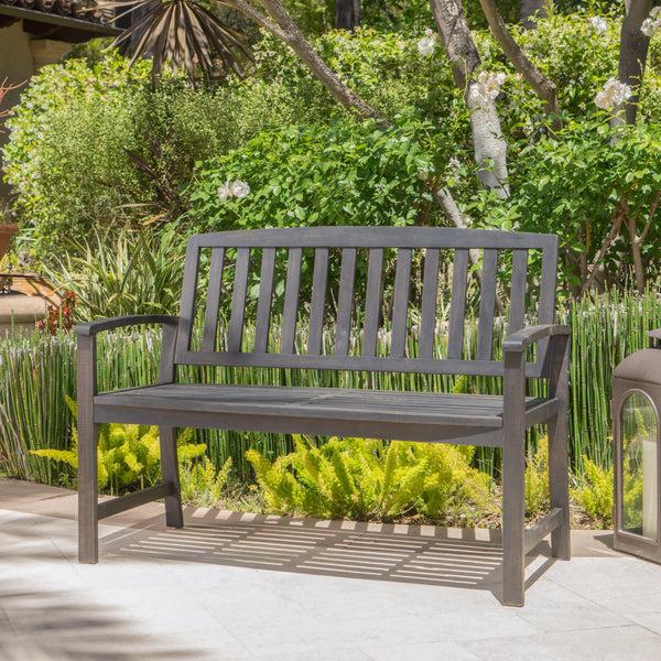 Gdf Studio Laguna Outdoor Rustic Acacia Wood Bench With Open Slat Backrest