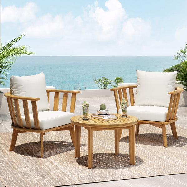 Gdf Studio Laiah Outdoor 2 Seater Wooden Chat Set With Round Coffee Table