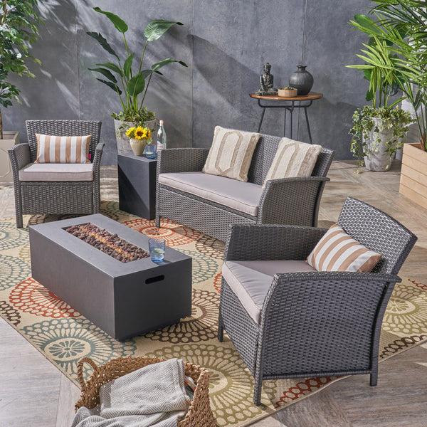 Gdf Studio Laiah Outdoor 4 Seater Wicker Chat Set With Fire Pit