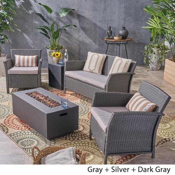Gdf Studio Laiah Outdoor 4 Seater Wicker Chat Set With Fire Pit