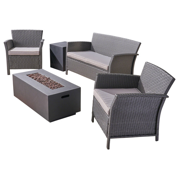 gdf studio Laiah Outdoor 4 Seater Wicker Chat Set with Fire Pit