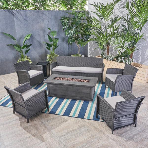 Gdf Studio Laiah Outdoor 7 Seater Wicker Chat Set With Fire Pit