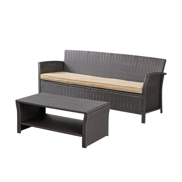 gdf studio Laiah Outdoor Wicker 3-Seater Sofa with Coffee Table