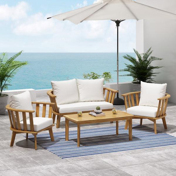 Gdf Studio Laiah Outdoor Wooden Chat Set With Rectangular Coffee Table