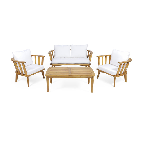 gdf studio Laiah Outdoor Wooden Chat Set with Rectangular Coffee Table