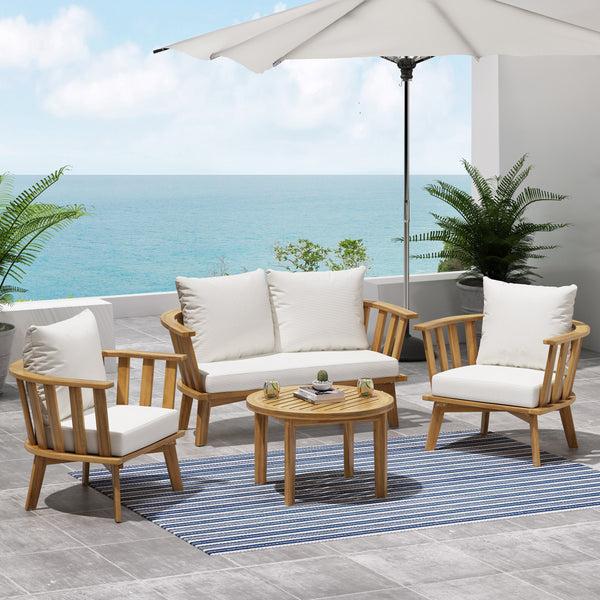 Gdf Studio Laiah Outdoor Wooden Chat Set With Round Coffee Table