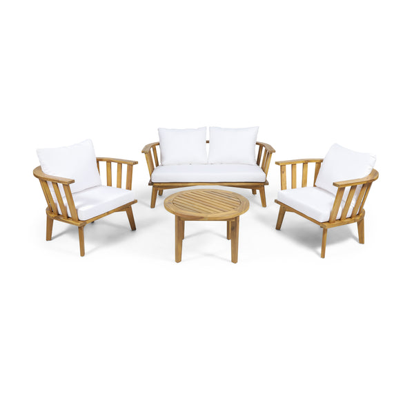 gdf studio Laiah Outdoor Wooden Chat Set with Round Coffee Table