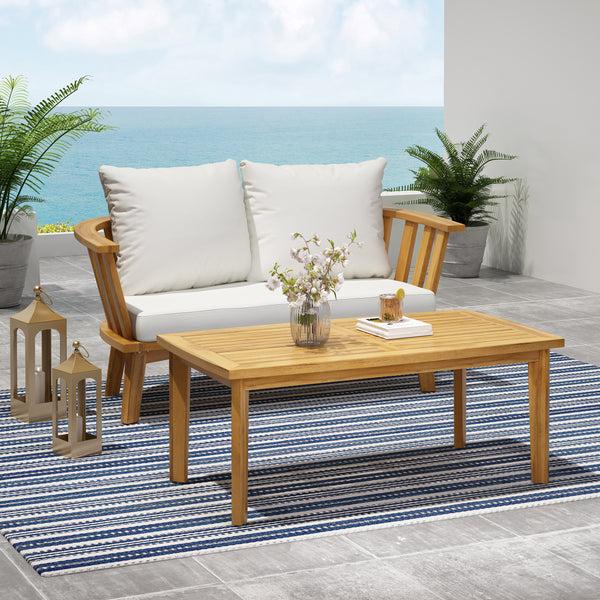Gdf Studio Laiah Outdoor Wooden Loveseat And Coffee Table Set