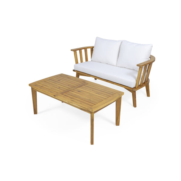 gdf studio Laiah Outdoor Wooden Loveseat and Coffee Table Set