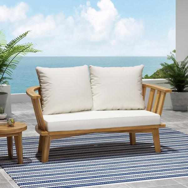 Gdf Studio Laiah Outdoor Wooden Loveseat With Cushions
