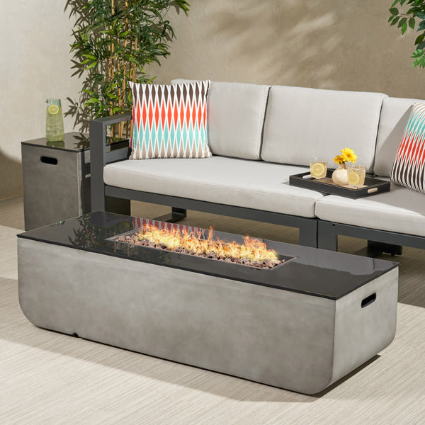 Gdf Studio Laini Outdoor 56-Inch Rectangular Fire Pit With Tank Holder