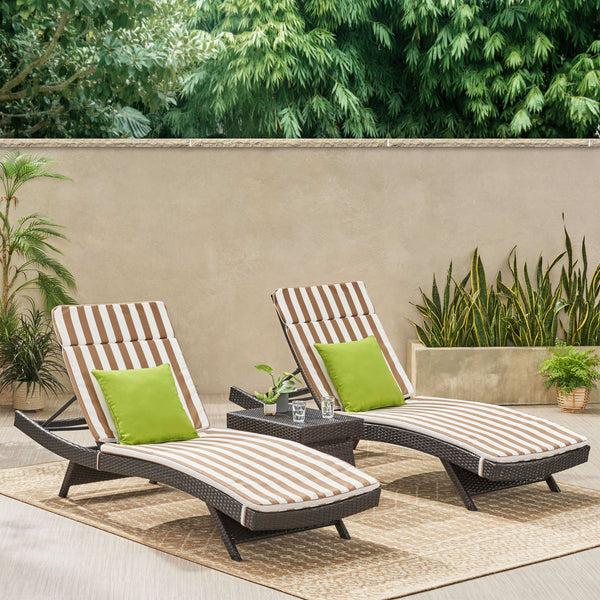 Gdf Studio Lakeport 3pc Outdoor Brown Wicker Chaise Lounge Chair & Table Set
