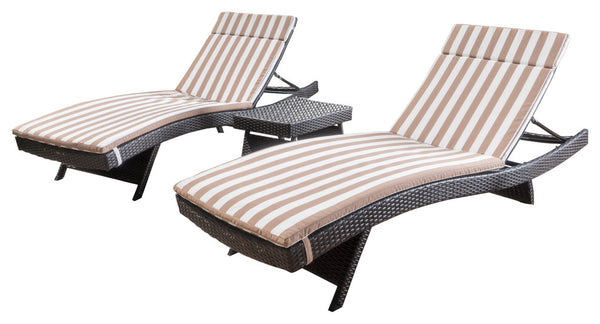 gdf studio Lakeport 3pc Outdoor Brown Wicker Chaise Lounge Chair & Table Set