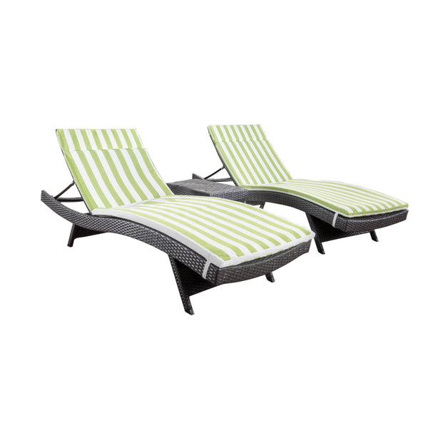Gdf Studio Lakeport 3pc Outdoor Wicker Chaise Lounge Chair & Table Set