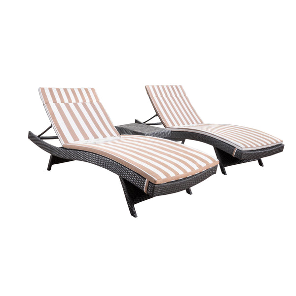 gdf studio Lakeport 3pc Outdoor Wicker Chaise Lounge Chair & Table Set